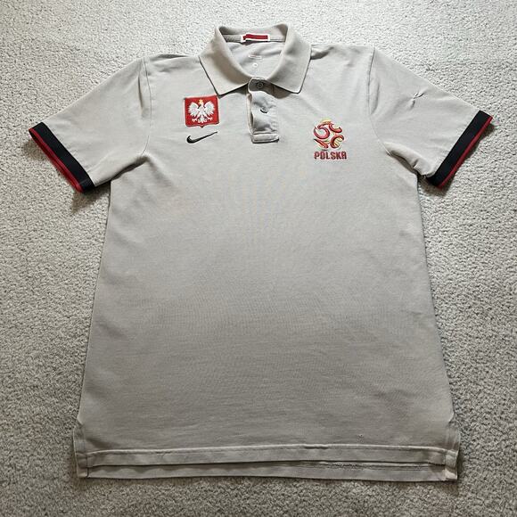 Poland Shirt Mens Medium Gray Nike Soccer National Team Polo Vintage Jersey - Picture 1 of 16